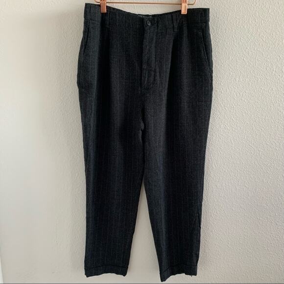 Zara Woman Pin Striped Cuffed Leg Textured Pants Career Work Trouser Large - Picture 1 of 10